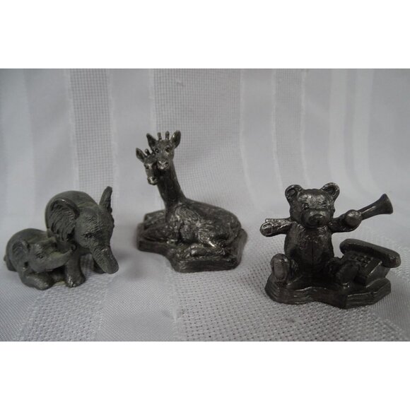 Lot of 7 Vintage Pewter Pieces Children Elephant Giraffe Teddy Bear - Picture 3 of 3